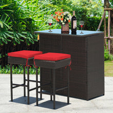 Load image into Gallery viewer, 3PCS Patio Rattan Wicker Bar Table Stools Dining Set-Red

