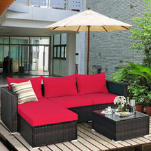 Load image into Gallery viewer, 5 Pieces Patio Rattan Sectional Furniture Set with Cushions and Coffee Table-Red
