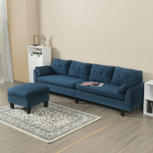 Convertible 4-Seat L-Shaped Sectional Sofa Couch with Storage Ottoman-Navy