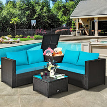 Load image into Gallery viewer, 4 Pcs Outdoor Patio Rattan Furniture Set with Cushioned Loveseat and Storage Box-Turquoise
