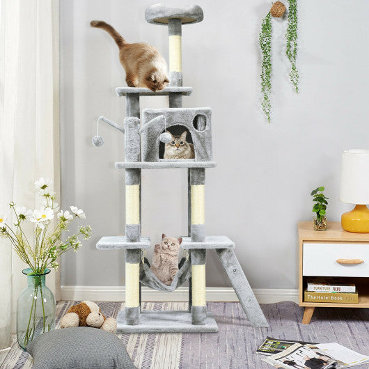 66 Inch Cat Tree Condo Kitten Multi-Level Activity Center-Gray