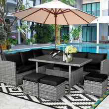 Load image into Gallery viewer, 7 Pieces Patio Rattan Dining Furniture Sectional Sofa Set with Wicker Ottoman-Black
