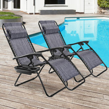 Load image into Gallery viewer, 2 Pieces Folding Lounge Chair with Zero Gravity-Gray
