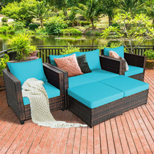 Load image into Gallery viewer, 5 Pieces Patio Cushioned Rattan Furniture Set-Turquoise

