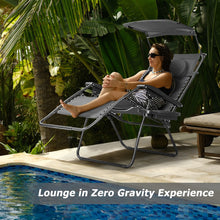 Load image into Gallery viewer, Folding Recliner Lounge Chair with Shade Canopy Cup Holder-Black
