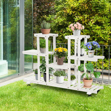 Load image into Gallery viewer, 4-Tier Wood Casters Rolling Shelf Plant Stand
