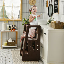 Load image into Gallery viewer, Kids Kitchen Step Stool with Double Safety Rails -Brown
