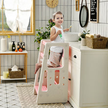 Load image into Gallery viewer, Kids Kitchen Step Stool with Double Safety Rails -Pink

