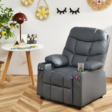 Load image into Gallery viewer, PU Leather Kids Recliner Chair with Cup Holders and Side Pockets-Gray
