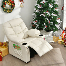Load image into Gallery viewer, PU Leather Kids Recliner Chair with Cup Holders and Side Pockets-Beige
