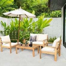 Load image into Gallery viewer, 4 Pieces Patio Acacia Wood Thick Cushion Loveseat Sofa Set-White
