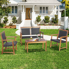 Load image into Gallery viewer, 4 Pieces Outdoor Patio Rattan Furniture Sofa Set with Acacia Wood Frame
