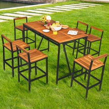 Load image into Gallery viewer, 7 Pieces Acacia Wood Patio Rattan Bar Set with Umbrella Hole
