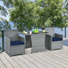 Load image into Gallery viewer, 3 Pieces Patio Rattan Furniture Set with Cushioned Armrest Sofa-Navy
