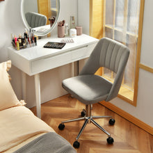 Load image into Gallery viewer, Adjustable Velvet Accent Swivel Vanity Office Chair with Chrome Base-Gray
