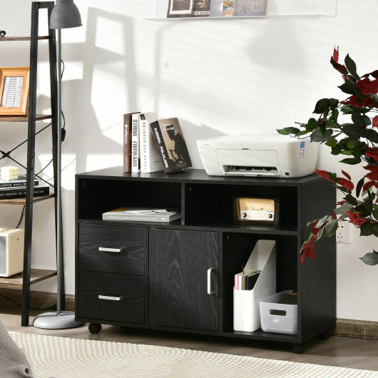 2 Drawer Storage Lateral Mobile File Cabinet Printer with Wheel-Black