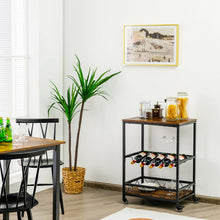 Load image into Gallery viewer, Kitchen Bar Cart Serving Trolley on Wheels with Wine Rack Glass Holder-Rustic Brown
