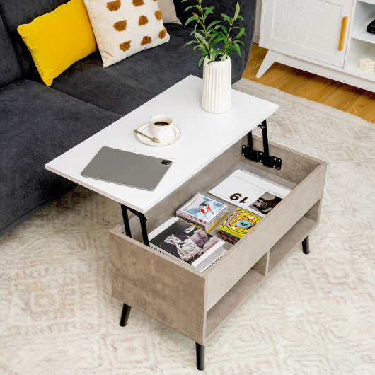 31.5 Inch Lift Top Coffee Table with Hidden Compartment and 2 Storage Shelves-Gray