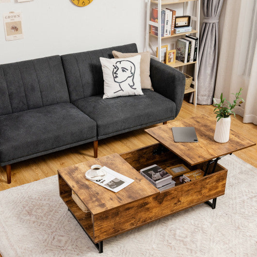 43 Inch Lift Top Coffee Table with Storage Compartment and Metal Frame -Coffee