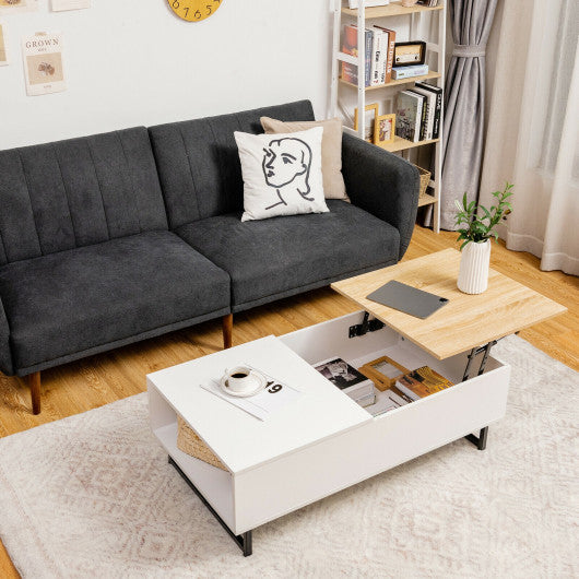 43 Inch Lift Top Coffee Table with Storage Compartment and Metal Frame -White