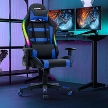 Load image into Gallery viewer, Adjustable Swivel Gaming Chair with LED Lights and Remote-Blue
