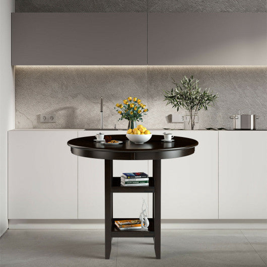 36.5 Inch Counter Height Dining Table with 42 Inches Round Tabletop and 2-Tier Storage Shelf