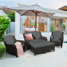 Load image into Gallery viewer, 5 Pieces Patio Rattan Sofa Set with Cushion and Ottoman-Gray
