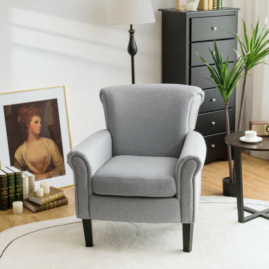 Modern Upholstered Fabric Accent Chair with Rubber Wood Legs-Light Gray