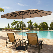 Load image into Gallery viewer, 15 Feet Double-Sided Twin Patio Umbrella with Crank and Base Coffee in Outdoor Market-Brown
