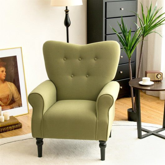 Modern Accent Chair with Tufted Backrest and Rubber Wood Avocado Legs-Green