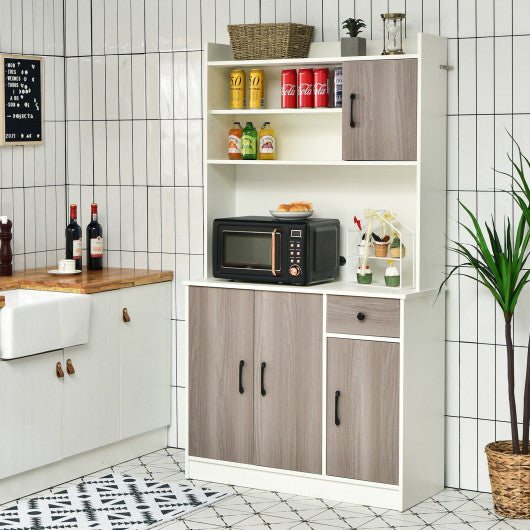 4-Door 71 Inch Kitchen Buffet Pantry Storage Cabinet with Hutch Adjustable Shelf-White