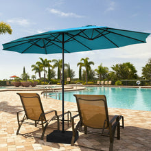 Load image into Gallery viewer, 15 Feet Double-Sided Twin Patio Umbrella with Crank and Base-Turquoise
