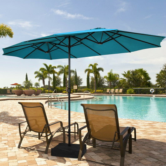 15 Feet Double-Sided Twin Patio Umbrella with Crank and Base-Turquoise