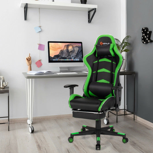 Massage LED Gaming Chair with Lumbar Support and Footrest-Green
