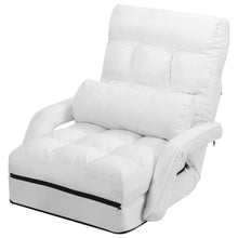 Load image into Gallery viewer, Folding Lazy Floor Chair Sofa with Armrests and Pillow-White
