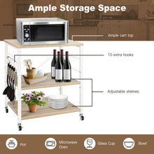 Load image into Gallery viewer, 3-Tier Kitchen Baker&#39;s Rack Microwave Oven Storage Cart with Hooks-Light Brown
