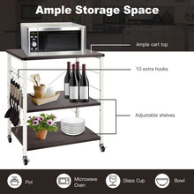 Load image into Gallery viewer, 3-Tier Kitchen Baker&#39;s Rack Microwave Oven Storage Cart with Hooks-Deep Brown
