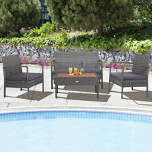 Load image into Gallery viewer, 4 Pieces Rattan Patio Conversation Furniture Set with Acacia Wood Tabletop
