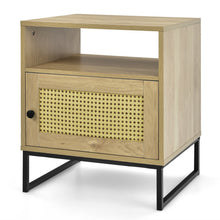 Load image into Gallery viewer, Wooden Side End Table with Cabinet and Rattan Decorated Door-Natural

