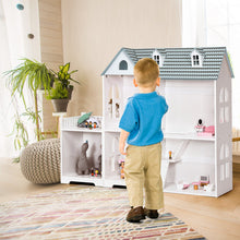 Load image into Gallery viewer, 2-Tier Dollhouse Bookcase with Sufficient Storage Space-Gray
