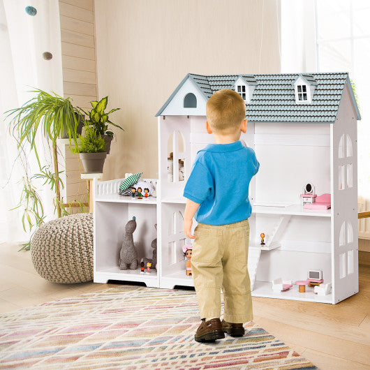 2-Tier Dollhouse Bookcase with Sufficient Storage Space-Gray