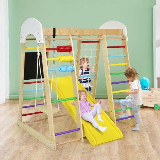 Indoor Playground Climbing Gym Wooden 8 in 1 Climber Playset for Children-Multicolor
