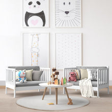 Load image into Gallery viewer, 2-in-1 Convertible Kids Wooden Bedroom Furniture with Guardrails-White
