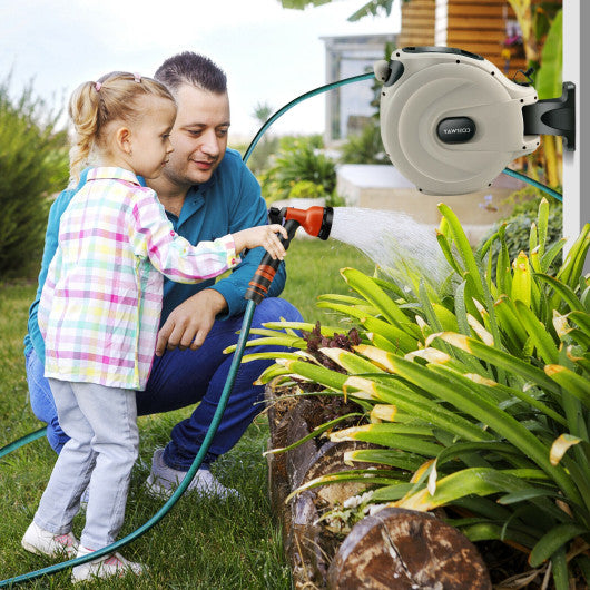 Wall Mounted Retractable Garden Hose Reel with Hose Nozzle