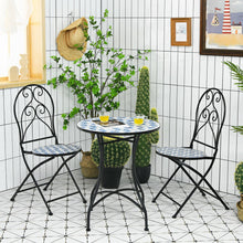 Load image into Gallery viewer, 28.5 Inch Patio Mosaic Bistro Round Table with Blue Floral Pattern
