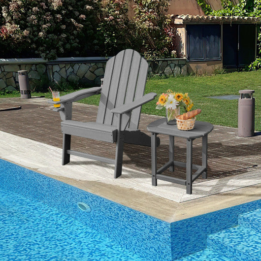 Outdoor Folding Adirondack Chair with Built-in Cup Holder for Backyard and Porch-Gray