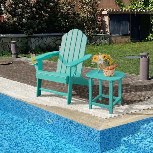 Outdoor Folding Adirondack Chair with Built-in Cup Holder for Backyard and Porch-Turquoise