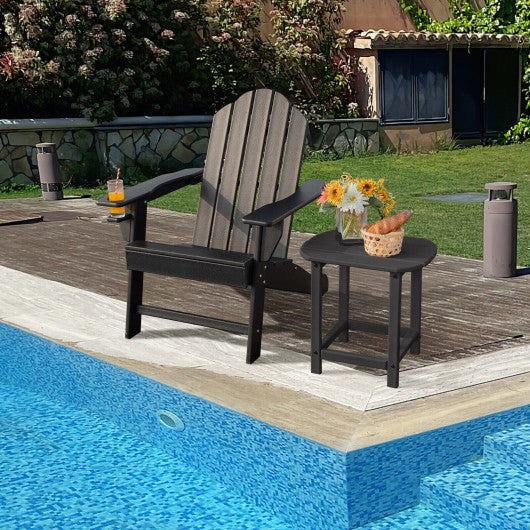 Outdoor Folding Adirondack Chair with Built-in Cup Holder for Backyard and Porch-Black