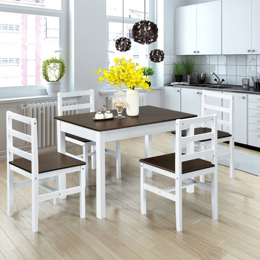 5 Pcs Solid Wood Compact Kitchen Dining Set-Walnut