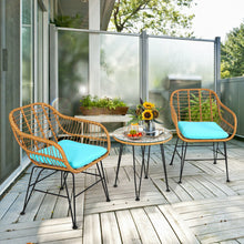Load image into Gallery viewer, 3 Pieces Rattan Furniture Set with Cushioned Chair Table-Turquoise
